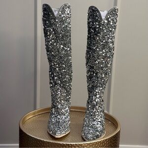 Steve Madden Silver Sequin Knee-High Women's Boots New- Never Worn